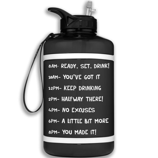 64 oz Water Bottle with Straw Black Hot on Sale