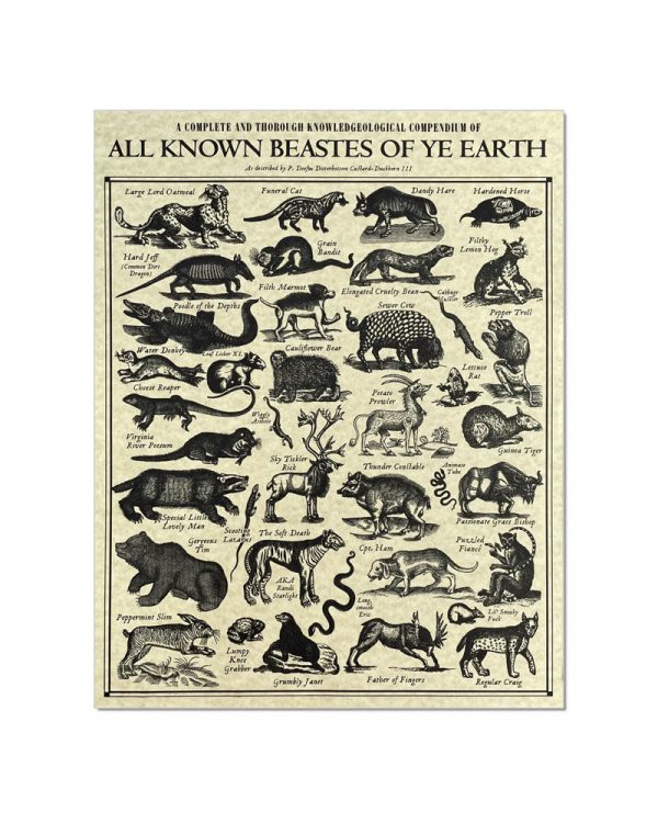 All Known Beastes Of Ye Earth Risograph Art Print (11  x 14 ) Sale