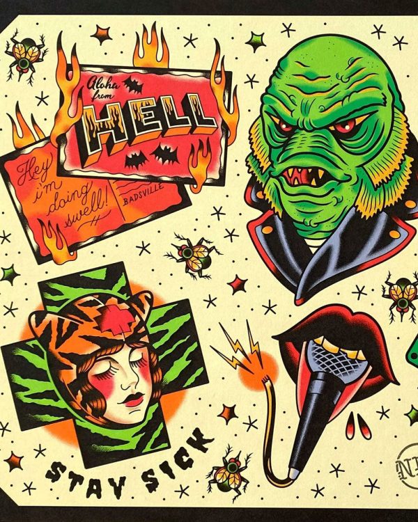 Stay Sick Tattoo Flash Art Print (11  x 14 ) Supply - Image 2