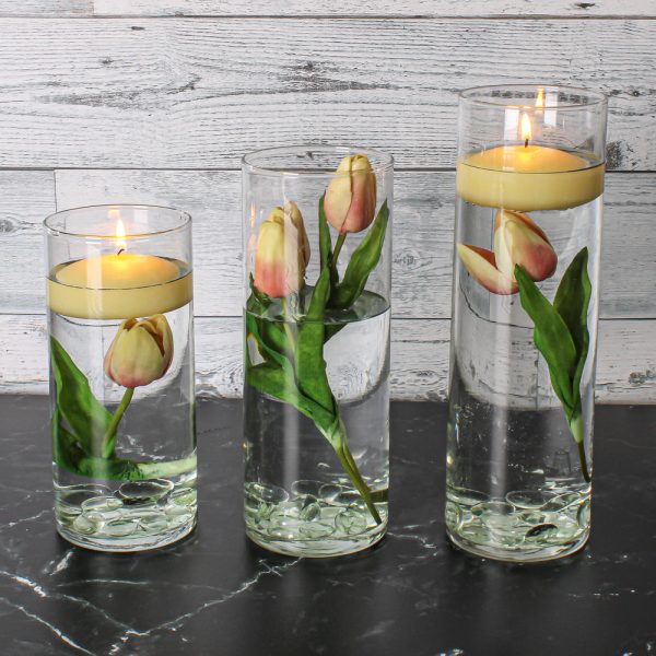 Eastland Cylinder Floating Candle Holders 7.5  , 9  & 10.5  Set of 3 Supply - Image 3