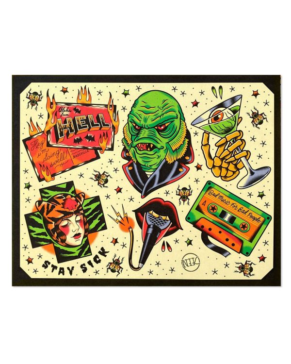 Stay Sick Tattoo Flash Art Print (11  x 14 ) Supply
