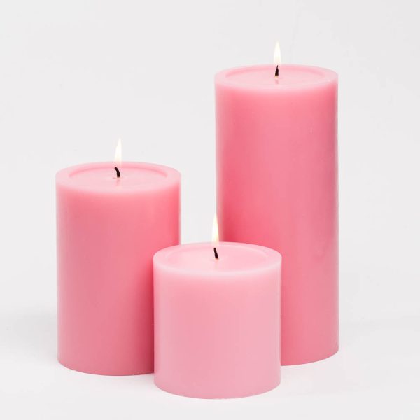 Richland Pillar Candles 4 x4 , 4 x6  & 4 x9 Pink Set of 3 For Sale